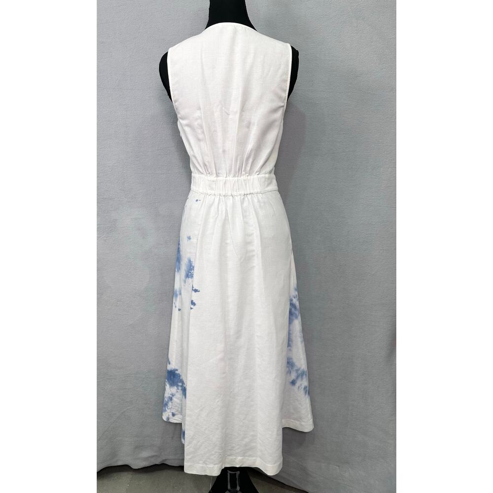 Madewell White Blue Tie Dye Cotton Linen Blend Wrap Maxi Dress Size 2 (Small) - Picture 5 of 13
